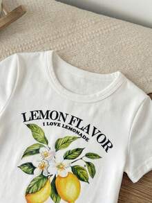 Emery Rose Kids Emery Rose Kids 女童小女孩字母檸檬印花短袖T恤與蛋糕裙褲休閒套裝 - 黃色 - 查看 4
