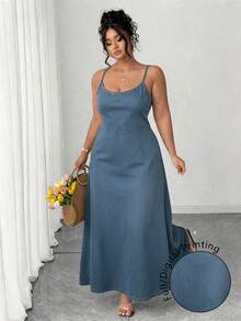Elenzga Vestido de tirantes finos azul minimalista talla grande - Multicolor - Ver 1