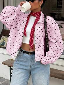 Muchica Light Pink Polka Dot Casual Versatile Commute Date Plus Size Jacket, Spring/Summer - Baby Pink - View 5