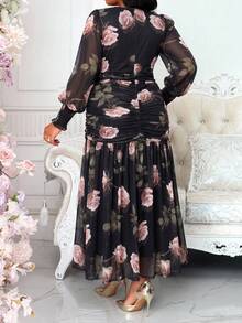 SHEIN Lady CURVE 大尺碼優雅通勤花卉印花洋裝 - 彩色 - 查看 2