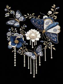 GlowEve 女款蝴蝶花卉印花T恤，夏季休閒日常白天穿著，黑色花卉 - 黑色 - 查看 3