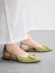 CUCCOO BIZCHIC Zapatos de moda para mujer con suela plana y hebilla, zapatos de punta, cómodos, zapatos casuales, adecuados para viajes, desplazamientos, fiestas, pa - Verde - Ver 1