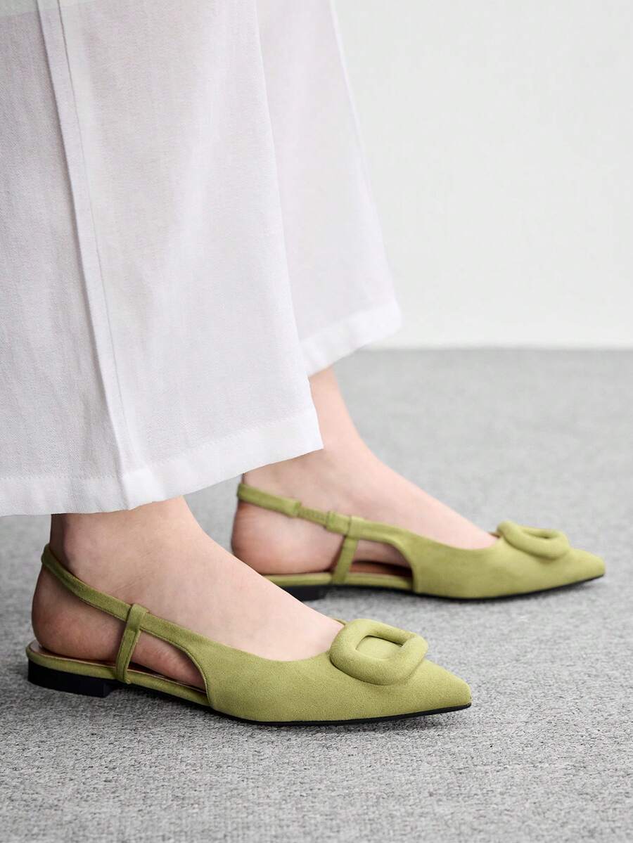 CUCCOO BIZCHIC Zapatos de moda para mujer con suela plana y hebilla, zapatos de punta, cómodos, zapatos casuales, adecuados para viajes, desplazamientos, fiestas, pa - Verde - Ver 1