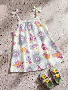 THE POWERPUFF GIRLS X SHEIN GraphicGems Baby Girl Cartoon Print Casual Vacation Daily Outing Spaghetti Strap Dress - Multicolor - View 2