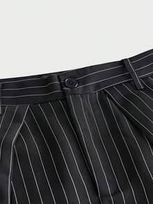 SWAVVY Men's Spring/Summer Casual Button-Up Striped Wide-Leg Pants - Black - View 6