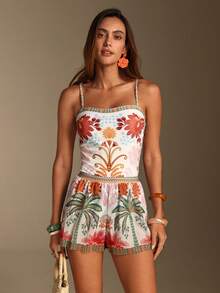 Swim Oasis Women's Floral Print One-Piece Swimsuit And Shorts, Suitable For Beach Vacation, Pool Party, Beach Party - Multicolor - View 14