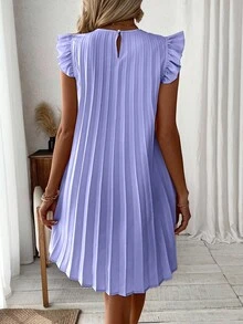 EMERY ROSE Women's Solid Color Round Neck Pleated Casual Daily Wear Dress - Mauve Purple - View 2