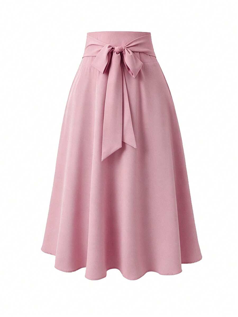 Rometta Plus Size Women's Casual Solid Color Long Skirt, Versatile For Daily Work - Dusty Pink - View 1