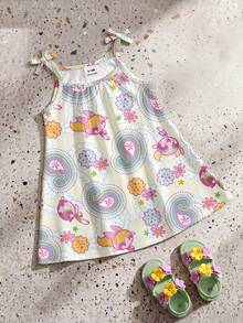 THE POWERPUFF GIRLS X SHEIN GraphicGems Baby Girl Cartoon Print Casual Vacation Daily Outing Spaghetti Strap Dress - Multicolor - View 1