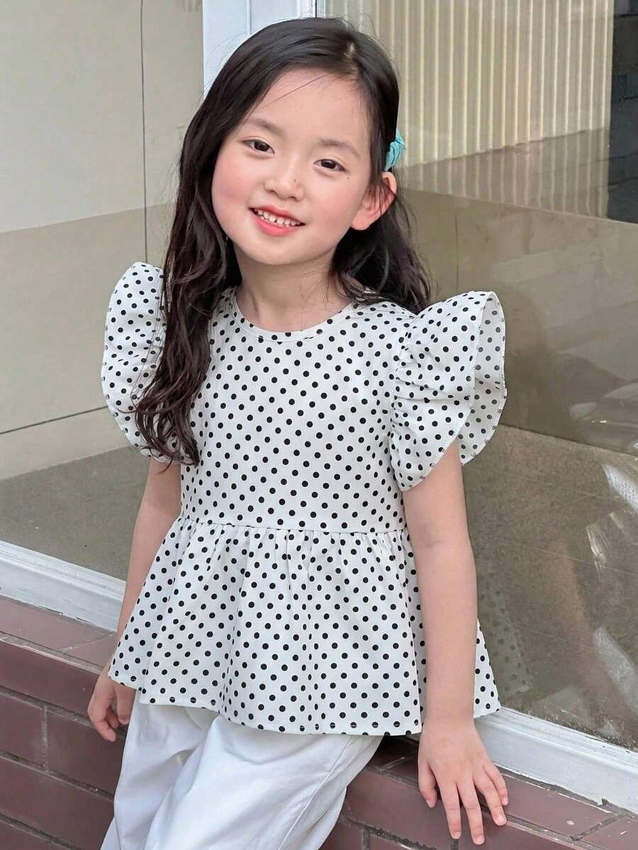 Dazy Kids 女童秋季圓領針織短袖T恤夏季上衣 - 白色 - 查看 1