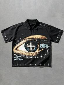 ROMWE MEN 2026 Summer New Casual Men's Printed Pattern Polo Shirt - Black - View 1