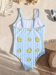 SHEIN Young Girl Cute Duck Print Camisole Swimwear,Casual Versatile Beach,Swimming,Hawaii Vacation Outfit Bathing Suit Suits For Swim Squishy - Baby Blue - View 2