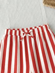 SHEIN Tween女孩休閒極簡舒適中腰直筒百搭長褲 - 紅色 - 查看 3