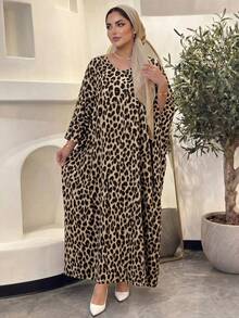 Auveirra Vestido plus size com estampa de oncinha e manga morcego, ideal para festas - Multicolorido - Ver 6