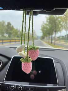 2Pcs Woven Strawberry Car Hanging Pendants, Cute Handmade Ornaments For Auto Interior Decoration - one size fits all - View 8
