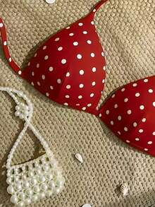 Swim Vcay Vacation Beach Polka Dot Print Swimsuit Top - Red - View 3