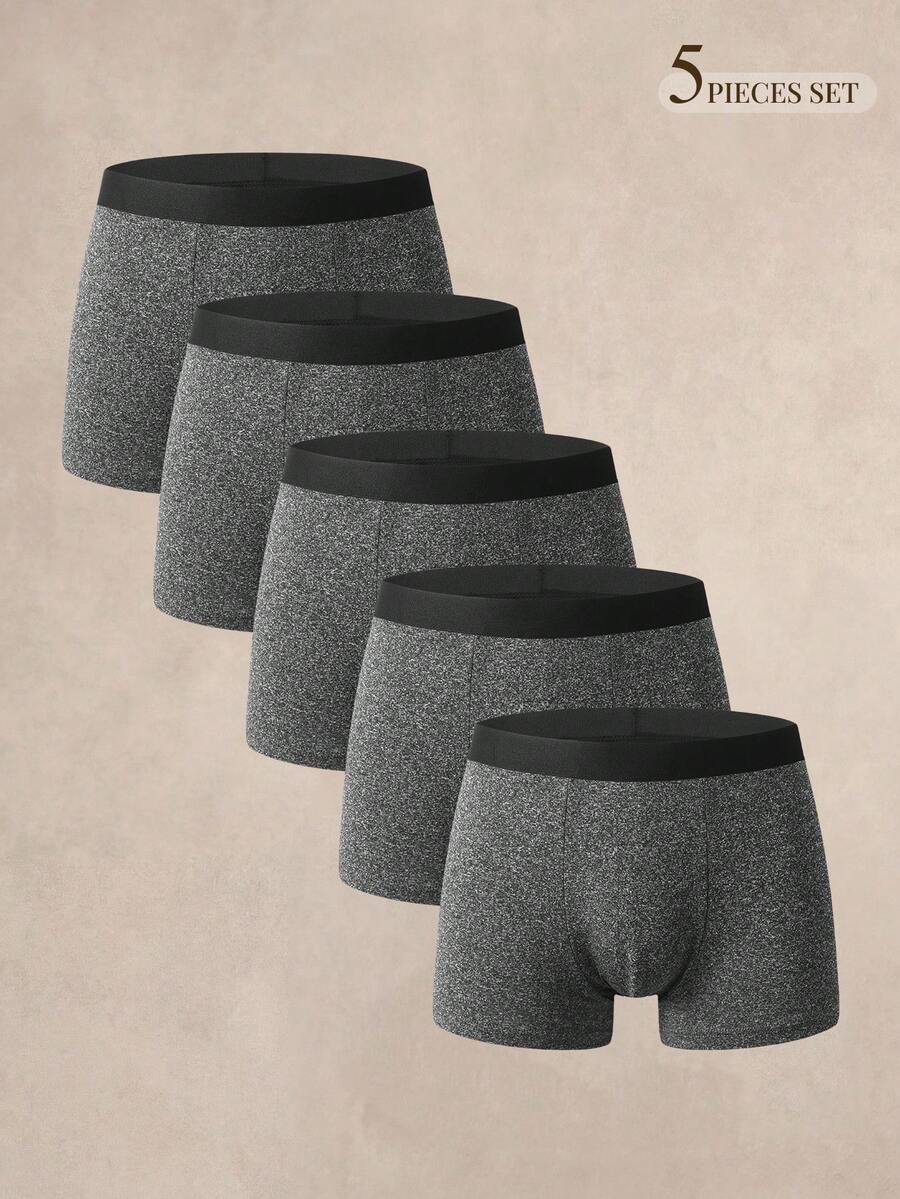 SHEIN Men's Underwear 5‑Pcs Marled Plain Boxer Briefs Set, Simple Daily Intimate Wear - Multicolor - View 1