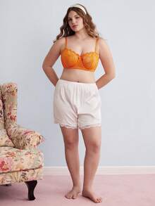 Elorette Orange Underwire Lace Patchwork 1/2 Cup Push Up Comfy Balconette Bra Romantic Exquisite Plus Size Bra - Orange - View 3
