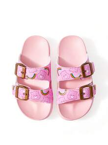 SHEIN X Care Bears 卡通愛心熊兒童拖鞋，透氣快乾，輕量耐用 EVA 材質，適合女孩室內外穿著，浴室、遊樂場、游泳池、沙灘、淋浴拖鞋涼鞋 - 粉色 - 查看 6