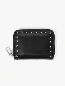 Viva Strut 1pc Women's Fashionable Personalized Spice Girl Punk Y2K Street Black Imitation Leather Rivet Short Wallet, Change Bag, Portable Wallet, Suitable For Daily, Travel And Shopping Use - Black - View 4