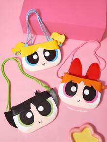 THE POWERPUFF GIRLS X SHEIN 卡通超級英雄女孩人造皮革斜背包，可愛角色設計肩背包，女孩與青少年適用迷你側背包 - 橘色 - 查看 2