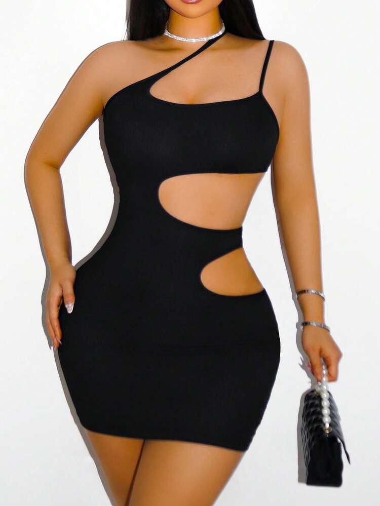Sirith Women's Black Summer Backless Cutout Cami Mini Dress,Hollow Out Halter Techno Club Night Rave Outfits,Gyaru Western Birthday Dresses - Black - View 4