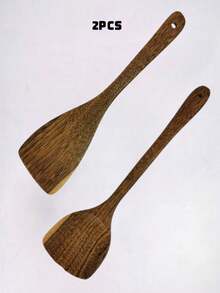 2PCS Wooden Spatula For Cooking, Wood Kitchen Utensils Set For Frying Eggs, Steak And Stir-Frying, Wooden Cooking Utensils Set For Nonstick Cookware - Orange - View 6