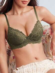 Elorette 1 Pc Lace Wireless Lingerie Bra For Women - Green - View 6