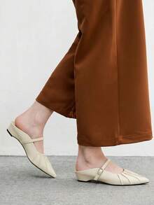 CUCCOO BIZCHIC Women's Fashion Commuter Versatile, Wedge Heel Platform Women's Shoes, Inner Height Increase, Pointed Toe, Back Hollow, Hollow, Closed Toe Slippers - Beige - View 6