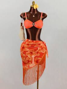 BamGleam Women's Floral Print Tassel Hem Beach Cover-Up Skirt - Multicolor - View 4
