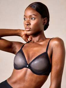 Veilyse Sheer Unpadded Mesh Breathable Bra, Lingerie - Black - View 5