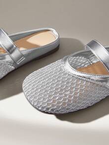 Solecia Mules d'été en maille respirante ajourée, bout carré, talon épais, style rétro, pour le trajet, les rendez-vous, le shopping et le port quotidien, couleur argent - Argent - Voir 7