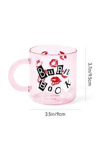 Mean Girls | SHEIN 1個 Burn Book 520ml/17.58oz 粉色高硼矽玻璃馬克杯，雙面印紅唇圖案咖啡隨行杯，附粉色手把，復古Y2K電影靈感大容量水杯，適用於咖啡、牛奶、果汁，居家日常使用及電影迷禮物 - 無色 - 查看 6