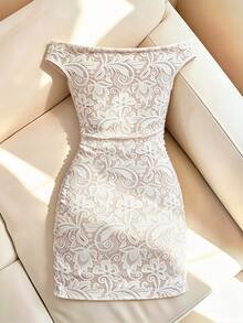 Franclia Sexy Off-Shoulder Ruched Mini Dress - Apricot - View 2