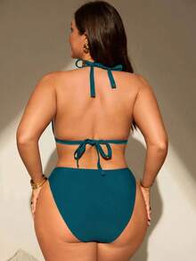 SHEIN Swim Curve 休閒度假女款大尺碼泳裝套裝 - 水鴨藍 - 查看 2