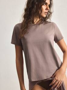 Wedaily 3pcs Women's Basic Casual Comfortable Minimalist Knit Black, White, Brown T-Shirts, Home Wear Tops, Spring/Summer - Multicolor - View 2
