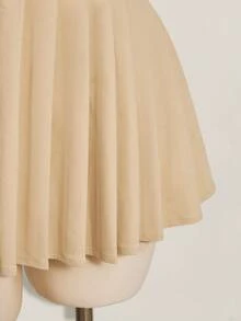 SHEIN ICON 女款素色百褶休閒約會外出迷你洋裝 - 卡其色 - 查看 7