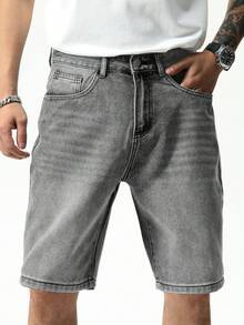 QuarKem Herren lässige Jeans Shorts mit schräger Tasche, Sommer Straßenmode - Hellgrau - Übersicht 7