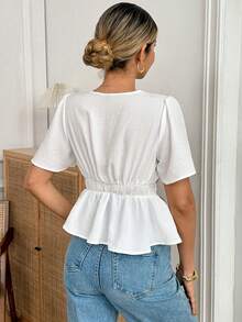 Elyressa Ladies' Smooth-Woven Elegant Romantic Summer Resort Blouse Wedding Date White - White - View 2