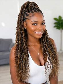 BOHO Braids 4PCS Highlight Super Wave Bulk Human Hair Extensions Super French Curl Bulk Braiding Hair For Bohemian Knotless Godness Braids Deep Wave Bulk Braiding Hair 95g/Pack - S4/27 - View 2