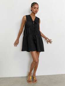 Maija Vestido casual de mujer de unicolor con pliegues para citas y salidas - Negro - Ver 5