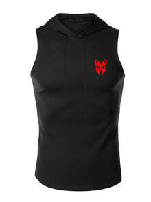 Gym Rark 男士无袖连帽拉链背心，黑色弹力面料，适合健身房锻炼，印有“No Pain No Gain”（没有付出就没有收获）字样的运动上衣，轻便透气。 - 黑色 - 查看 6