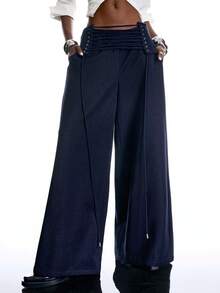 LYSMO Women's Solid Color Casual Y2k Hip Hop Punk Versatile Daily Wear Long Pants Going Out Night Out Navy Blue Autumn - Navy Blue - View 3