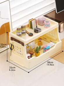 1-3 Layers Large Capacity Dust-Proof Cosmetic Storage Box With Drawers, Multi-Layer Makeup Display Stand Suitable For Skincare And Lipstick Collection, Portable Plastic Vanity Holder, Suitable For Bathroom Essentials ,Jewellery Box - cream - View 5