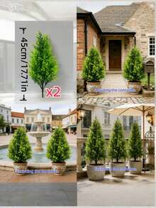 2 Pieces Simulated Pine Tree Artificial Greenery Natural Looking Trunk Needle Rich Green For Landscape Garden Gate Backyard Deck Table Centerpiece Easter Christmas Mother Day Bridal Shower All Seasons Use Without Pot Trending Now - Multicolor - View 8