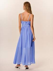 Willow Rêve Women's Cornflower Blue Embroidered Spaghetti Strap Maxi Dress Romantic Elegant Wedding Boho Date Garden Summer - Blue - View 3