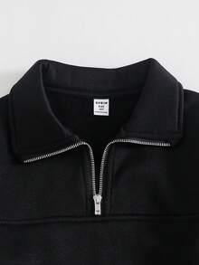 SHEIN 女童大童 2件組休閒運動通勤百搭立領拉鍊大口袋運動衫毛衣 - 黑色 - 查看 5