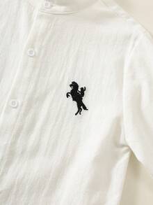 SHEIN 兒童小男孩/小女孩 2件組 100%純棉春夏秋時尚休閒長袖上衣與長褲套裝，小男孩夏季服飾套裝，Squishy - 白色 - 查看 5