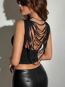 SHEIN ICON 女款黑色哥德風頹廢風純色休閒百搭日常外出上衣 - 黑色 - 查看 6
