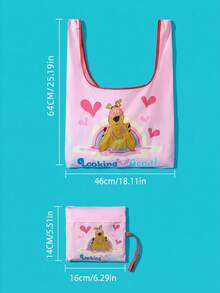 SCOOBY-DOO X Joivida 1pc Reusable  Foldable Large Capacity Tote Bag For Women,Versatile For Commuting, Travel, Shopping, Convenient Open-Close, Multi-Functional For Various Occasions, & Comfortable, Versatileback To School Backpack,School Bag,Large Capacity,Lightweight - Baby Pink - View 3